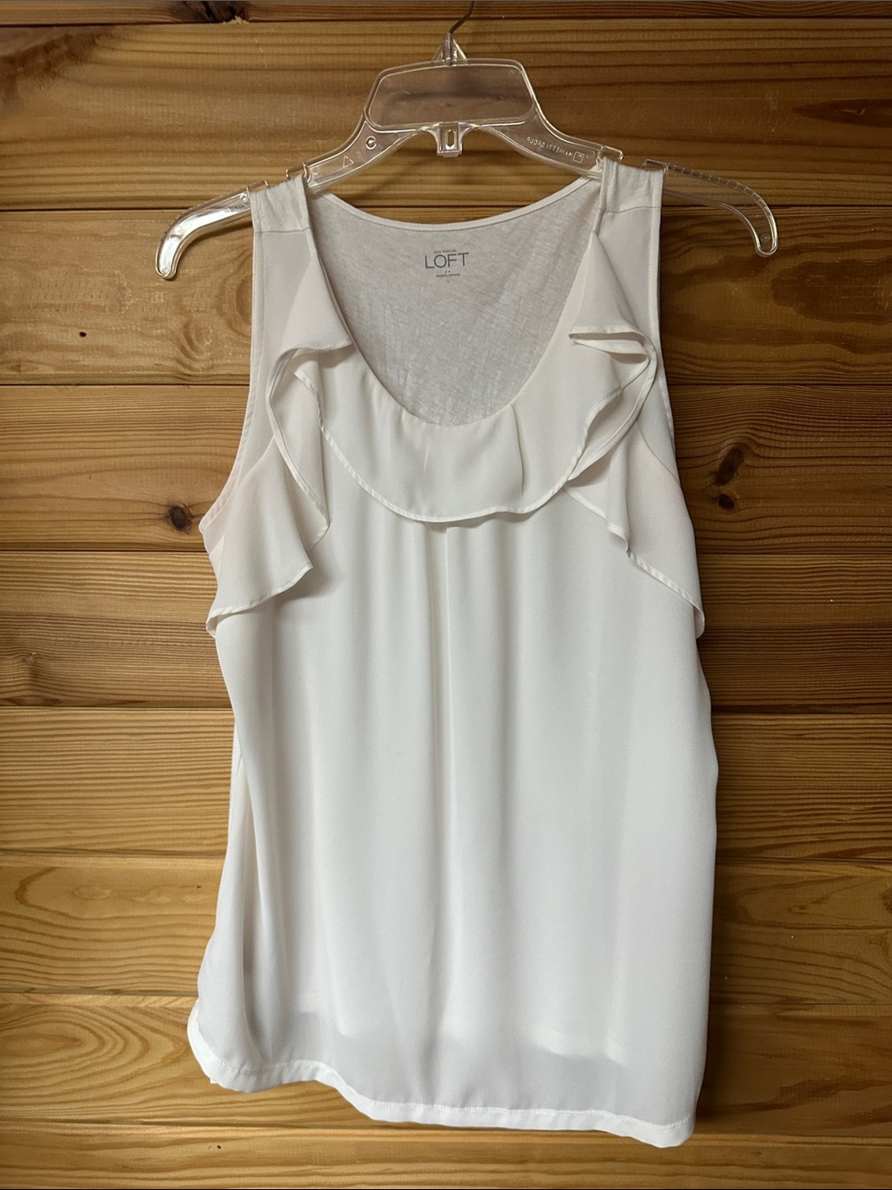 LOFT Women's Cream Ruffle Neck Sleeveless Top Size L